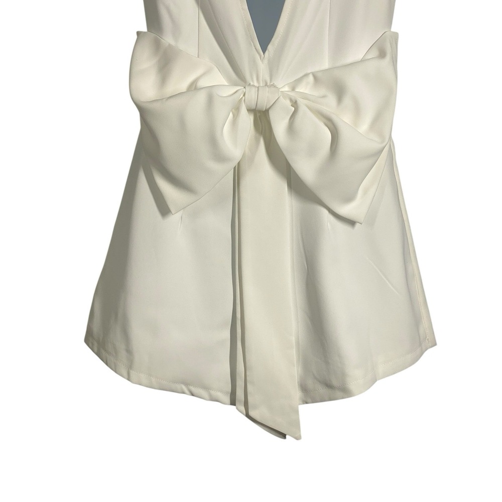 Lulus Upscale Individual White Collared Backless Bow Romper Women's Size XS - Picture 6 of 11
